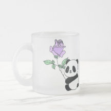Urso Panda Fofo Segurando Flor de Rosa Roxa