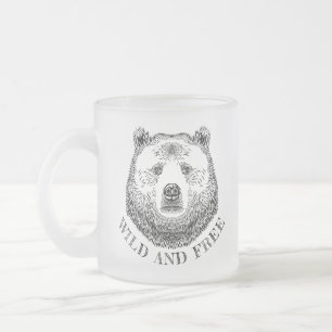 Caneca De Café Vidro Jateado Urso, Selvagem E Gratuita, Ilustração Desenhada À