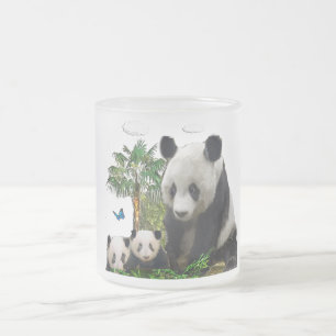 Caneca De Café Vidro Jateado Ursos Panda