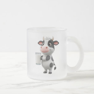 Caneca De Café Vidro Jateado Vaca de desenho animado fofa bebendo leite de copo