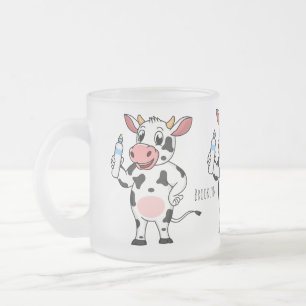 Caneca De Café Vidro Jateado Vaca feliz com cartum de mamadeira
