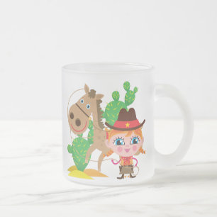 Caneca De Café Vidro Jateado Vaqueira e cavalo