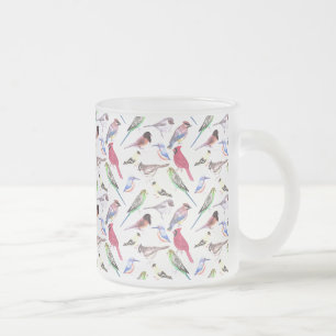 Caneca De Café Vidro Jateado Várias aves em aquarela- pássaros de estimação fof