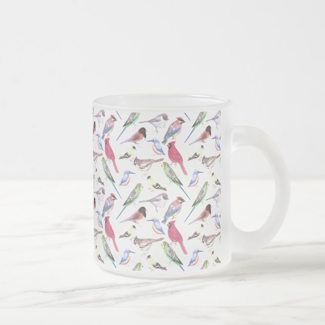 Caneca De Café Vidro Jateado Várias aves em aquarela- pássaros de estimação fof (Direita)