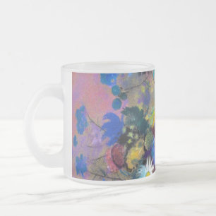 Caneca De Café Vidro Jateado Vaso Branco com Flores Odilon Redon