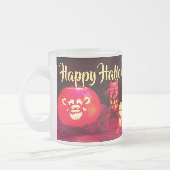 Caneca De Café Vidro Jateado Velas Feliz Halloween (Esquerda)