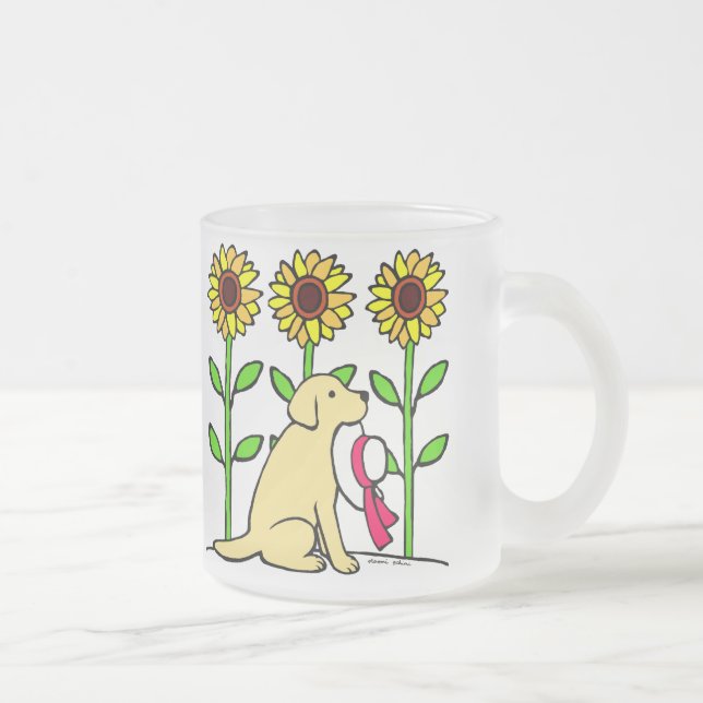 Caneca De Café Vidro Jateado Verão Labrador amarelo com girassóis (Direita)