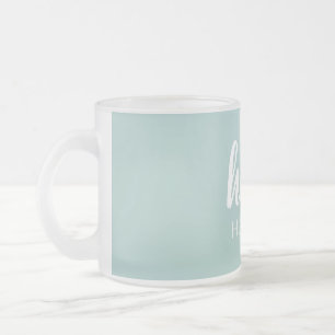Caneca De Café Vidro Jateado Verde E Branco Moderno E Mínimo Alô E Seu Nome