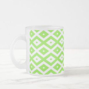 Caneca De Café Vidro Jateado Verde limão e padrão de diamante branco