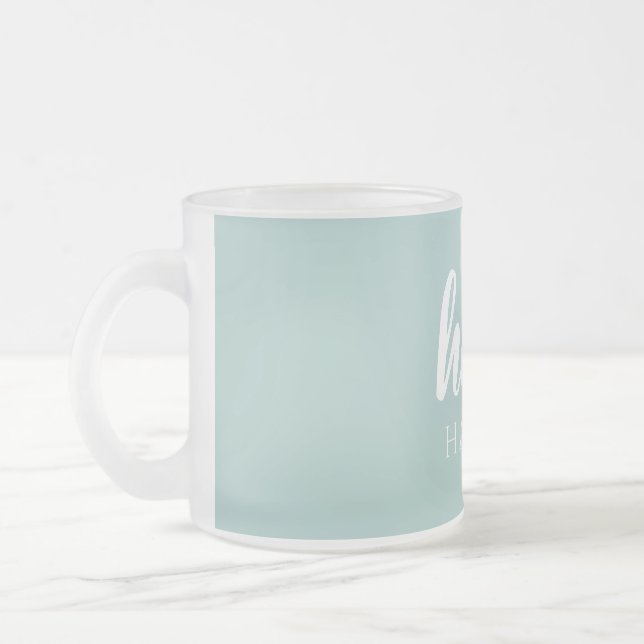Caneca De Café Vidro Jateado Verde Mínimo Moderno E Alô Branco E Você Nome (Esquerda)