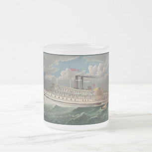 Caneca De Café Vidro Jateado Viagem de NY Grande Paddlewheel Steamboat O Peregr