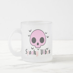Caneca De Café Vidro Jateado Víblias assustadoras - Caveira Rosa e Bat Hallowee