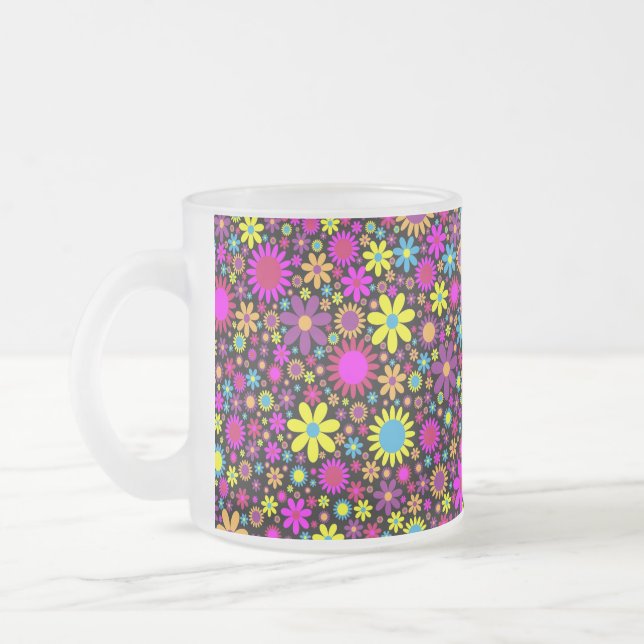Caneca De Café Vidro Jateado Vibrant Psychedelic Flowers in Bloom-67566 (Esquerda)