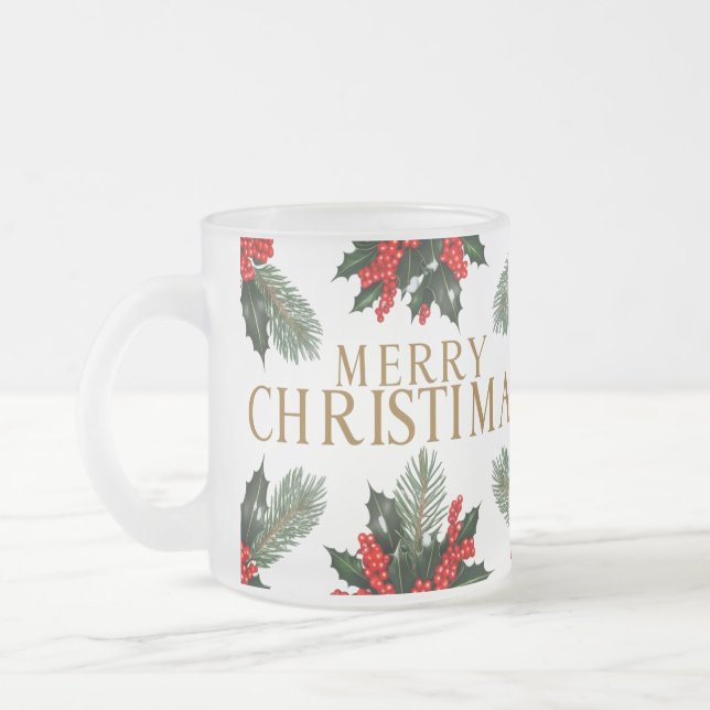 Caneca De Café Vidro Jateado Vidro de Fosco de Natal Elegante (Esquerda)