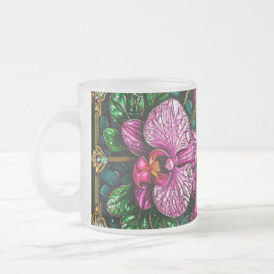 Caneca De Café Vidro Jateado Vidro Estreito Com Orquídeas Rosa