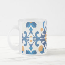 Vintage Glass Tumbler Set - Blue and Brown Floral