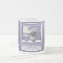 Caneca De Café Vidro Jateado violetas em vidro luar