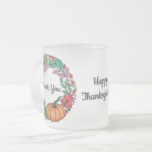 Caneca De Café Vidro Jateado Watercolor Belo Pumpkin Wreath com folhas