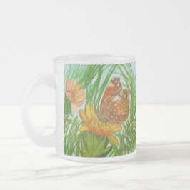 Caneca De Café Vidro Jateado Watercolor Butterfly flower garden