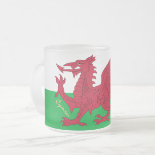 Caneca De Café Vidro Jateado Welsh Flag & Wales, Cymru patriot / esportes