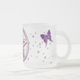 Caneca De Café Vidro Jateado Wiccan Ametyst Jeweled Butterfly Art