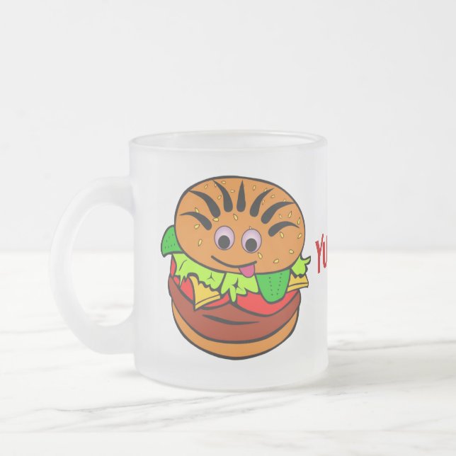 Caneca De Café Vidro Jateado Yummy Hamburger (Esquerda)