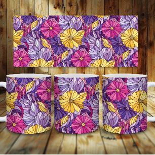Caneca De Café Vidro Manchado Abstrato Roxo Amarelo Rosa