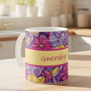 Caneca De Café Vidro Manchado Abstrato Roxo Amarelo Rosa