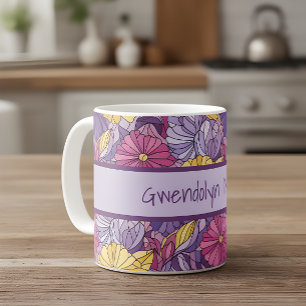 Caneca De Café Vidro Manchado Abstrato Roxo Amarelo Rosa