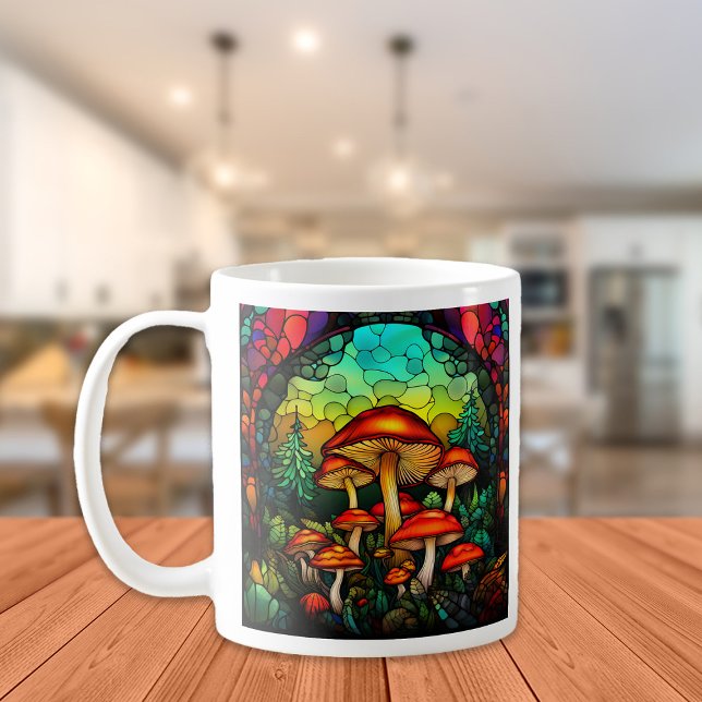 Caneca De Café Vidro Manchado Cogumelos Vermelhos Fantasia Toadst (Mushroom mug)