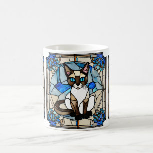 Caneca De Café Vidro Manchado Gato de Siamese