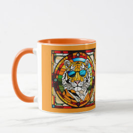 Caneca de Café Vidro Pintado Tigre Engraçado