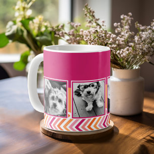 Caneca De Café Vigas da laranja do rosa quente da colagem da foto