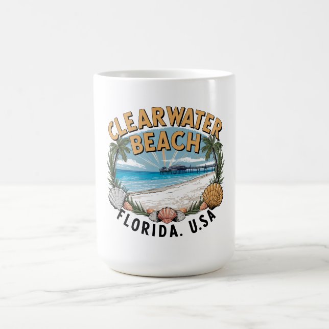 Caneca De Café Vignette retroativo da praia Clearwater (Centro)