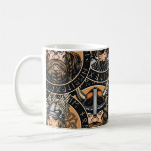 Caneca De Café Viking Warriors: Padrão Colorido de Vintage