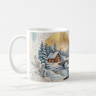 Caneca De Café Vila Alpina de Inverno Vintage Colagem Botânica