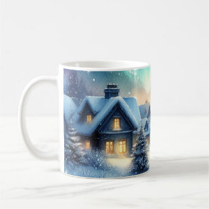 Caneca De Café Vila de Inverno em Aquarela Natal Nevado