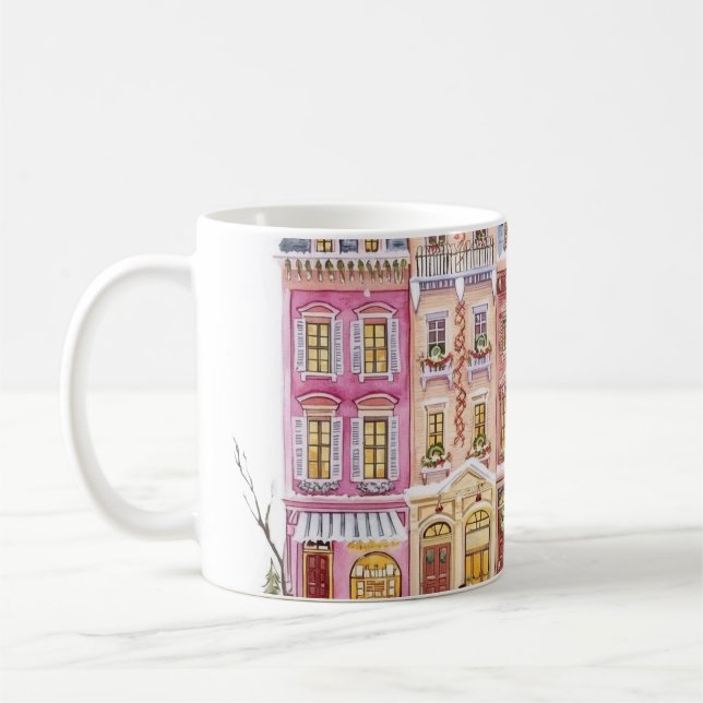 Caneca De Café Vila de Natal de Inverno em Aquarela (Esquerda)