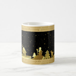 Caneca De Café Vila de Natal Dourada e negra