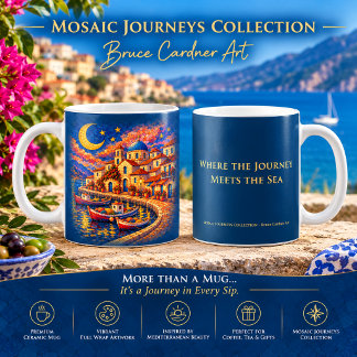 Caneca De Café Vila de Pesca Mosaico Mediterrâneo