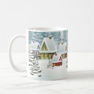 Caneca De Café Vila Paisagem de inverno com casas cobertas de nev