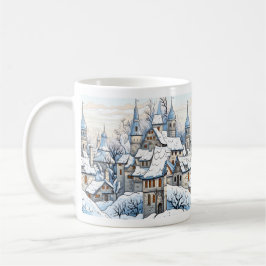 Caneca De Café Village Winter Snowy Roof tops Blue Mug