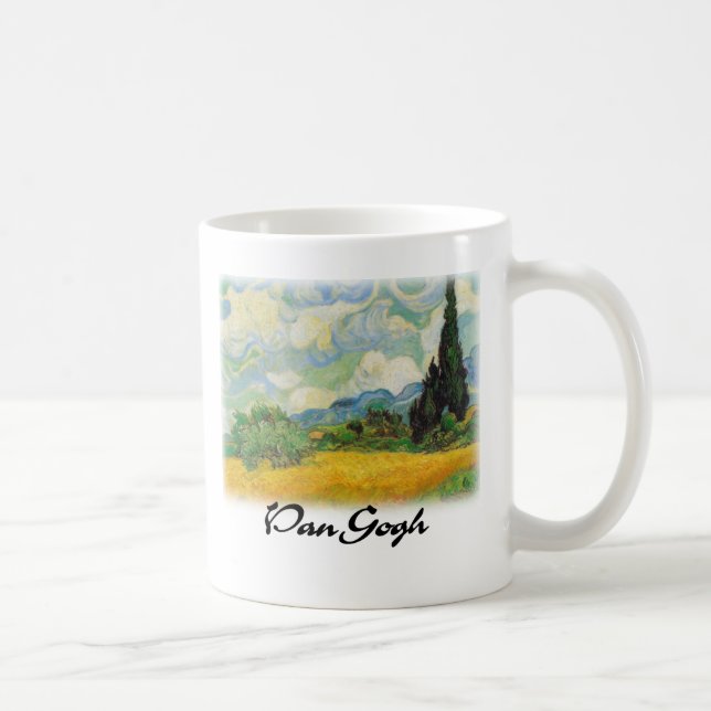 Caneca De Café Vincent van Gogh - campo de trigo com ciprestes (Direita)