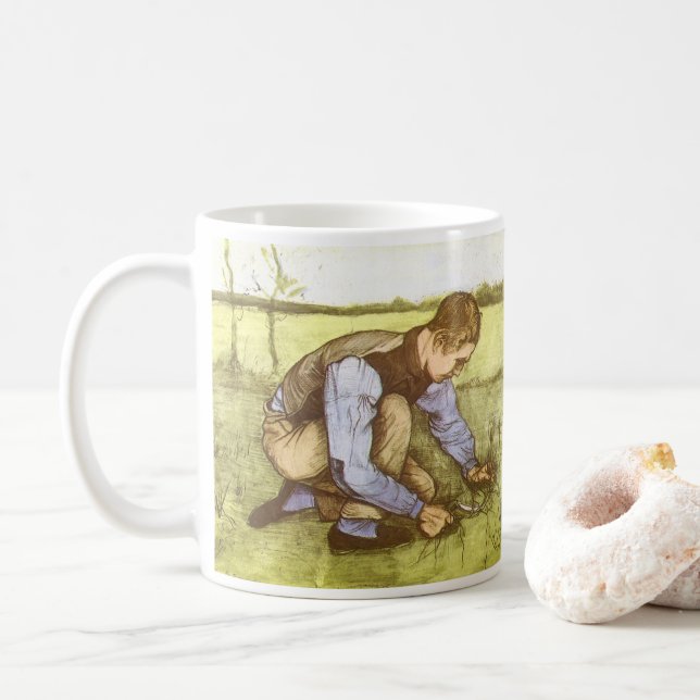 Caneca De Café Vincent van Gogh - Menino Cortando Grama com Foice (Com Donut)
