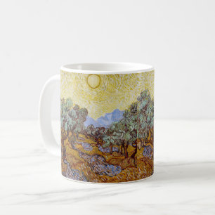 Caneca De Café Vincent van Gogh - Oliveiras, céu amarelo e sol
