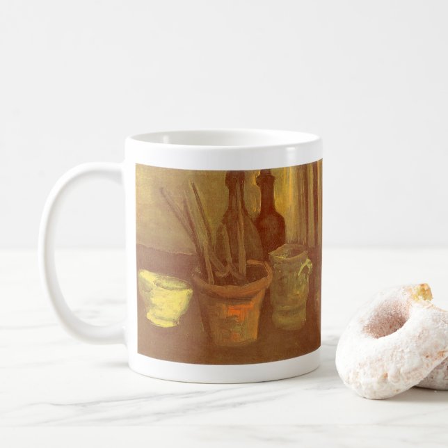 Caneca De Café Vincent van Gogh - Pincéis da Vida Estática no Pot (Com Donut)