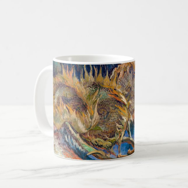 Caneca De Café Vincent van Gogh - Quatro Girassóis Cortados (Frente Esquerda)
