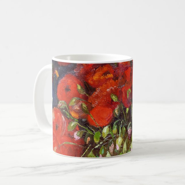 Caneca De Café Vincent Van Gogh Vase com papas vermelhos de arte (Frente Esquerda)
