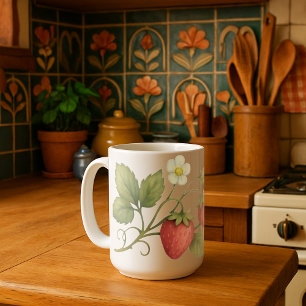 Caneca De Café Vinha De Morango Com Flores