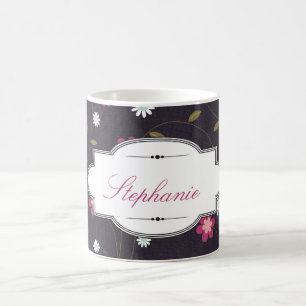 Caneca De Café Vinha Floral bonito Nome Personalizado Coffee Mug